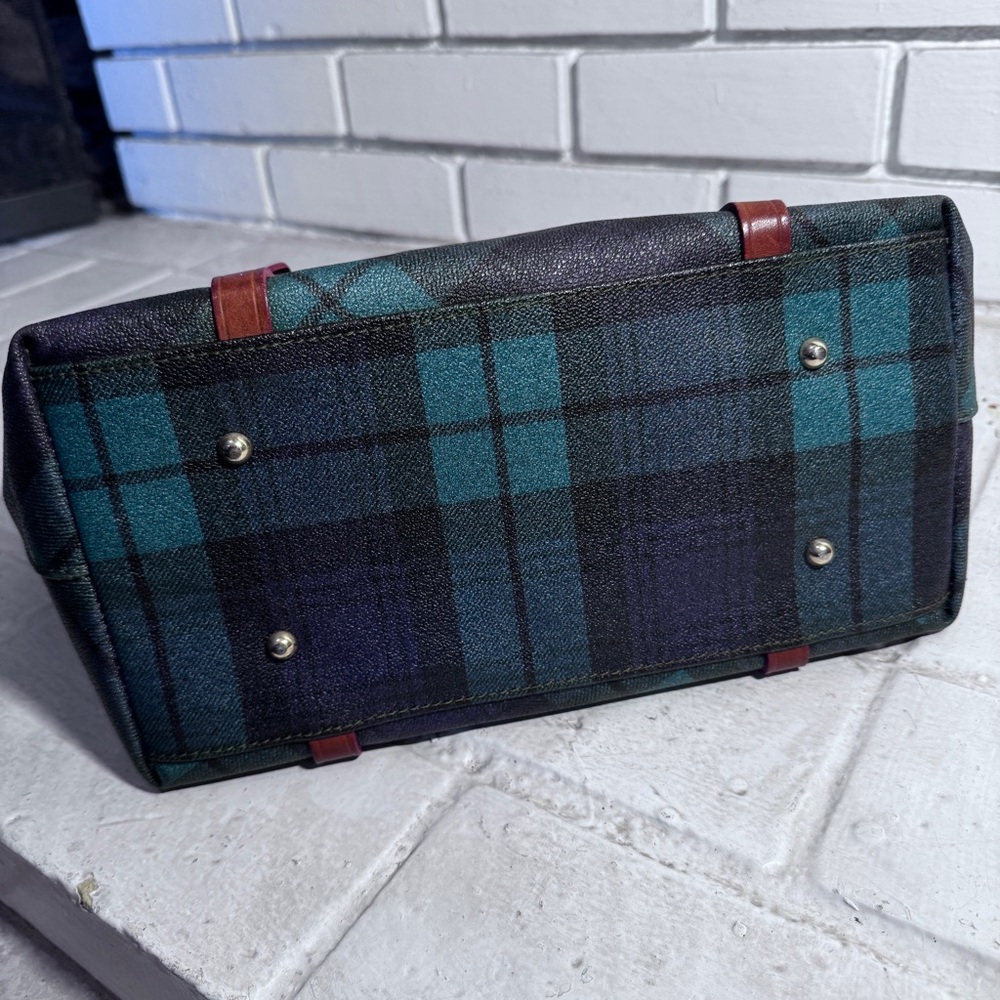 DOONEY & BOURKE Green Multicolor Plaid Leather Handbag /Shoulder Bag - Picture 11 of 15